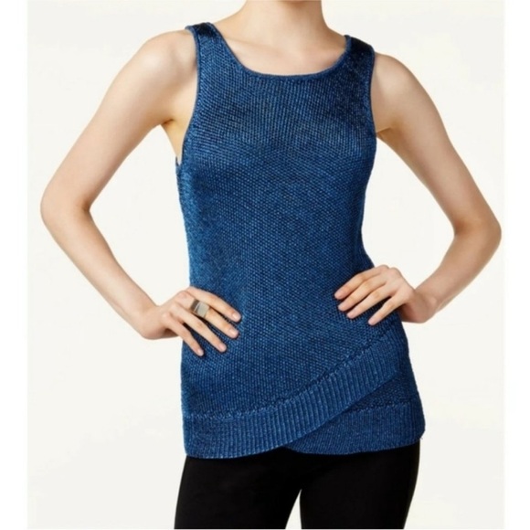 Bar III Navy Blue Mesh Sleeveless Tank Top Sz Medium - Picture 1 of 6